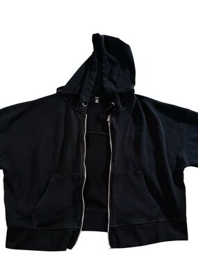 DKNY Black Full Zip Hoodie Sweatshirt Size Large Relaxed Fit Tonal Logo